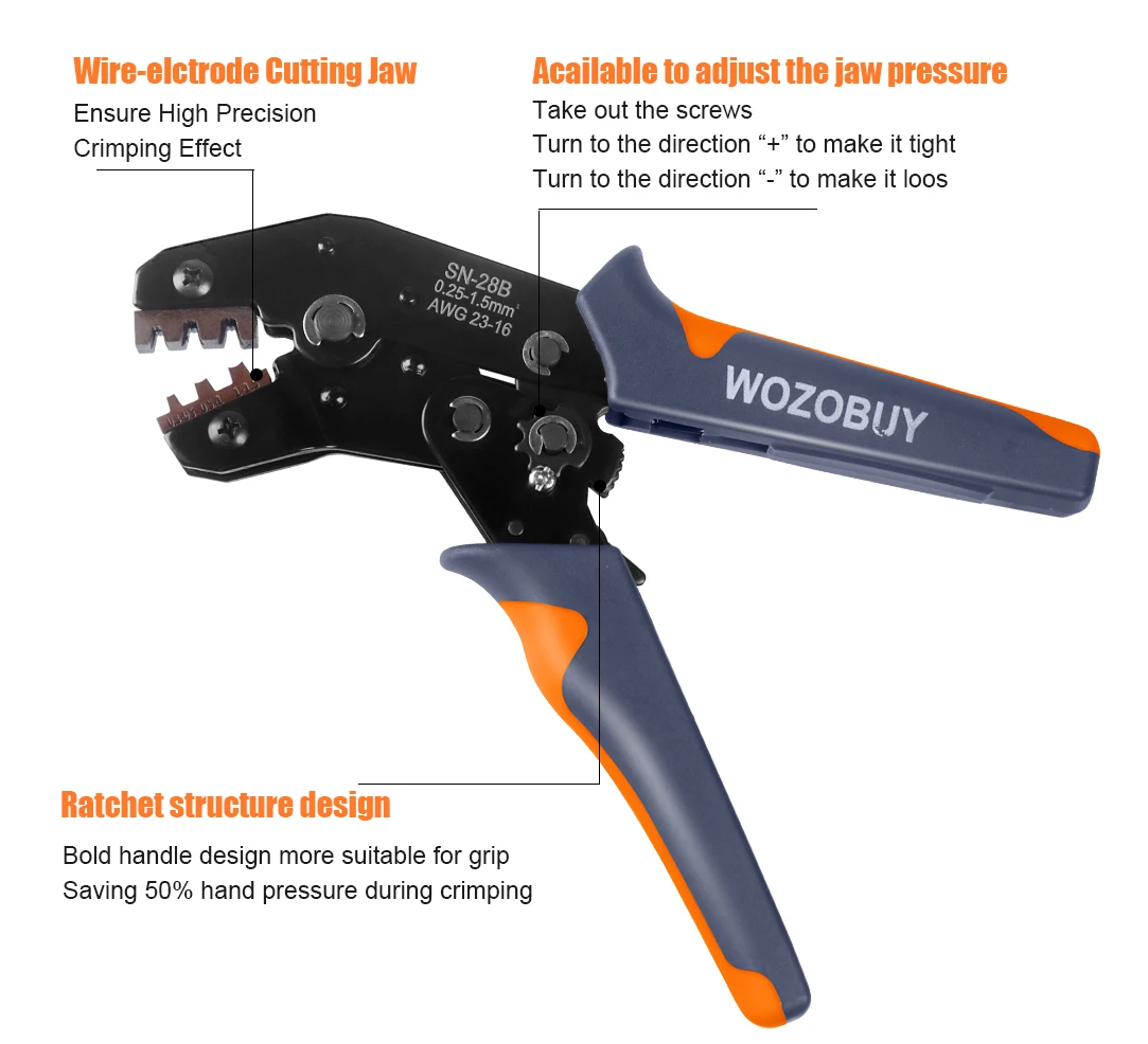 SN-28B AWG23-16 Ratchet Crimping Tool,for 2.54mm 1 2 3 4 5 6 7 Pin Housing Connector Male Female Pin Header Crimp Connector