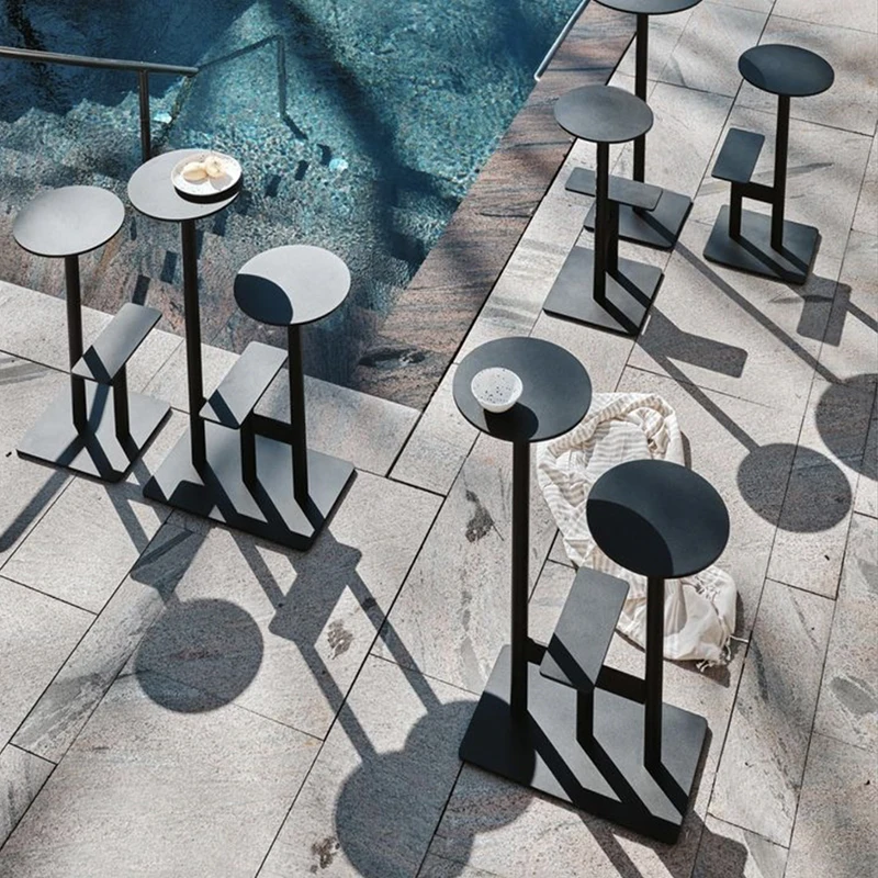 

Modern Commercial Bar Furniture Set, Powder-Coated Aluminum Bar Table with Stools, Waterproof for Outdoor Bar, Rooftop, Durable