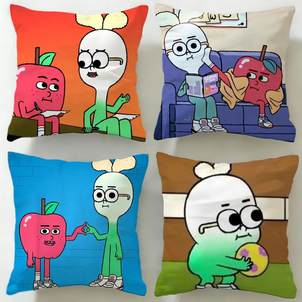 Classic Cartoon Apple and Onion Cushion Cover Soft & Easy-Wash Pillow Case – Versatile for Couch, Bed, Travel and Office