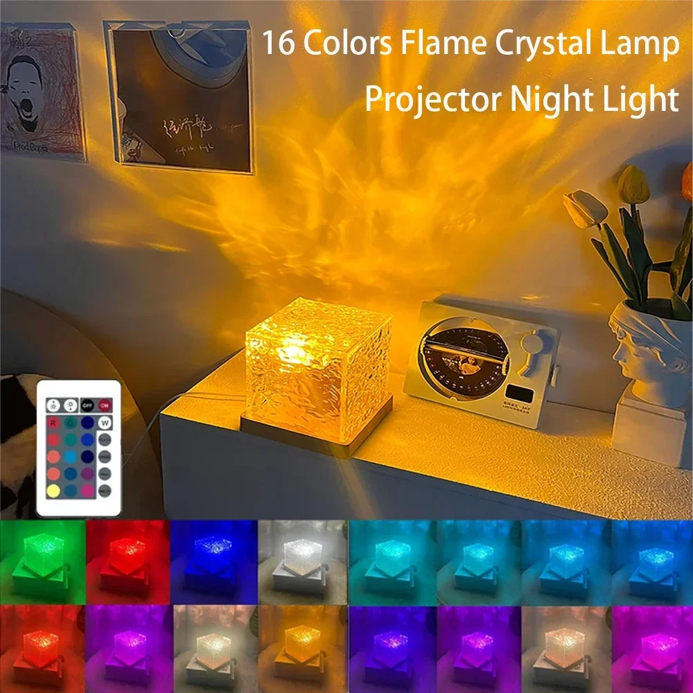 Dynamic Rotating Water Ripple Projector 3/16 Colors Night Light Flame Crystal Lamp Ocean Northern Wave Projector Ripple Light