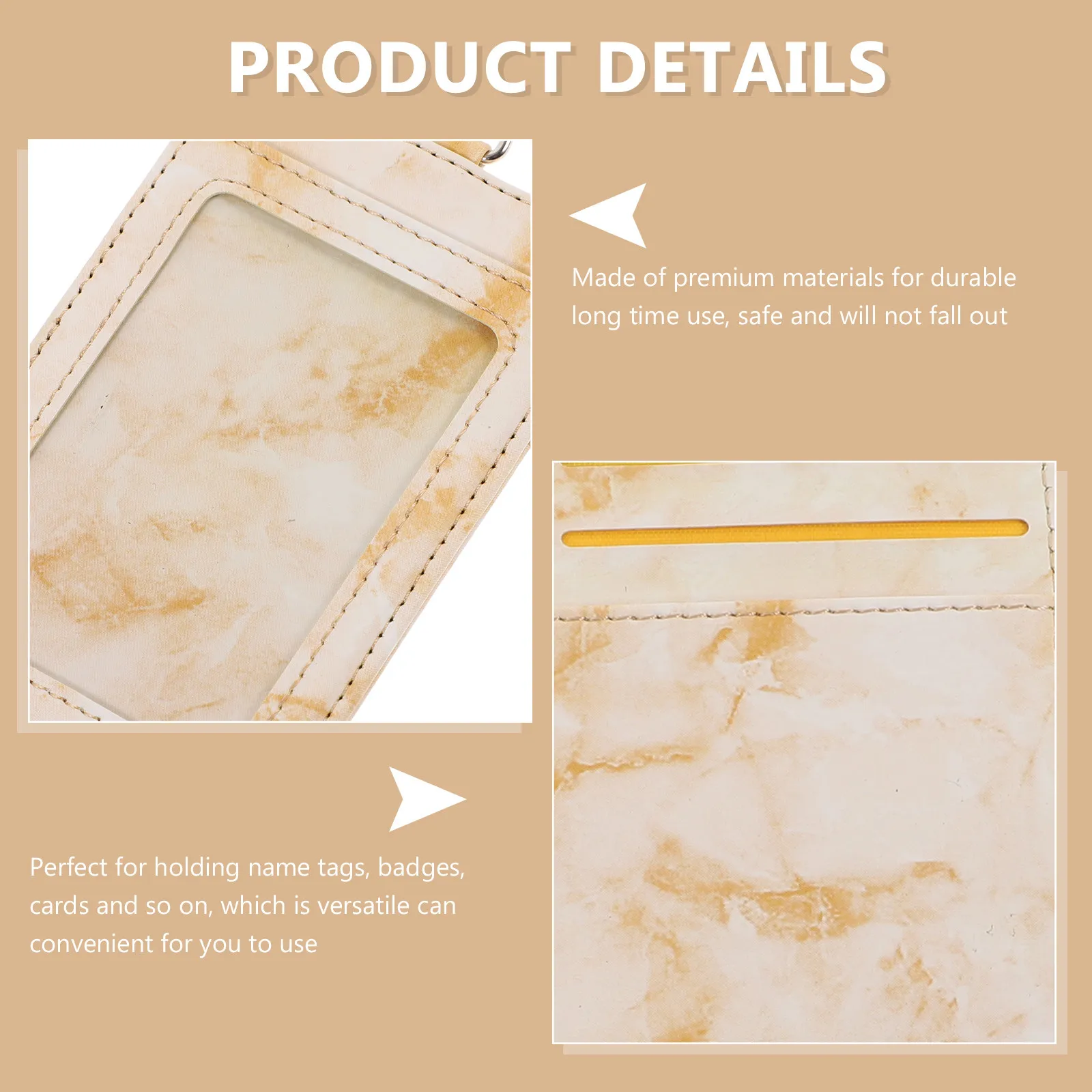 1Set Marble Card Holder Vertical Badge Reel Holder Water-Resistant Protective Sleeve with Lanyard for School Work