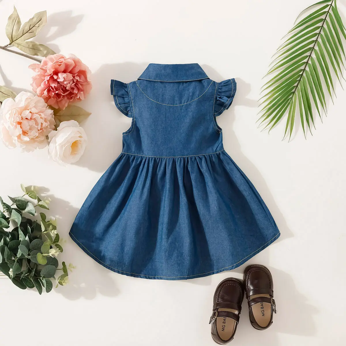 Princess Birthday Dress for Baby Girls: Adorable Sleeveless Denim Dress with Lapel