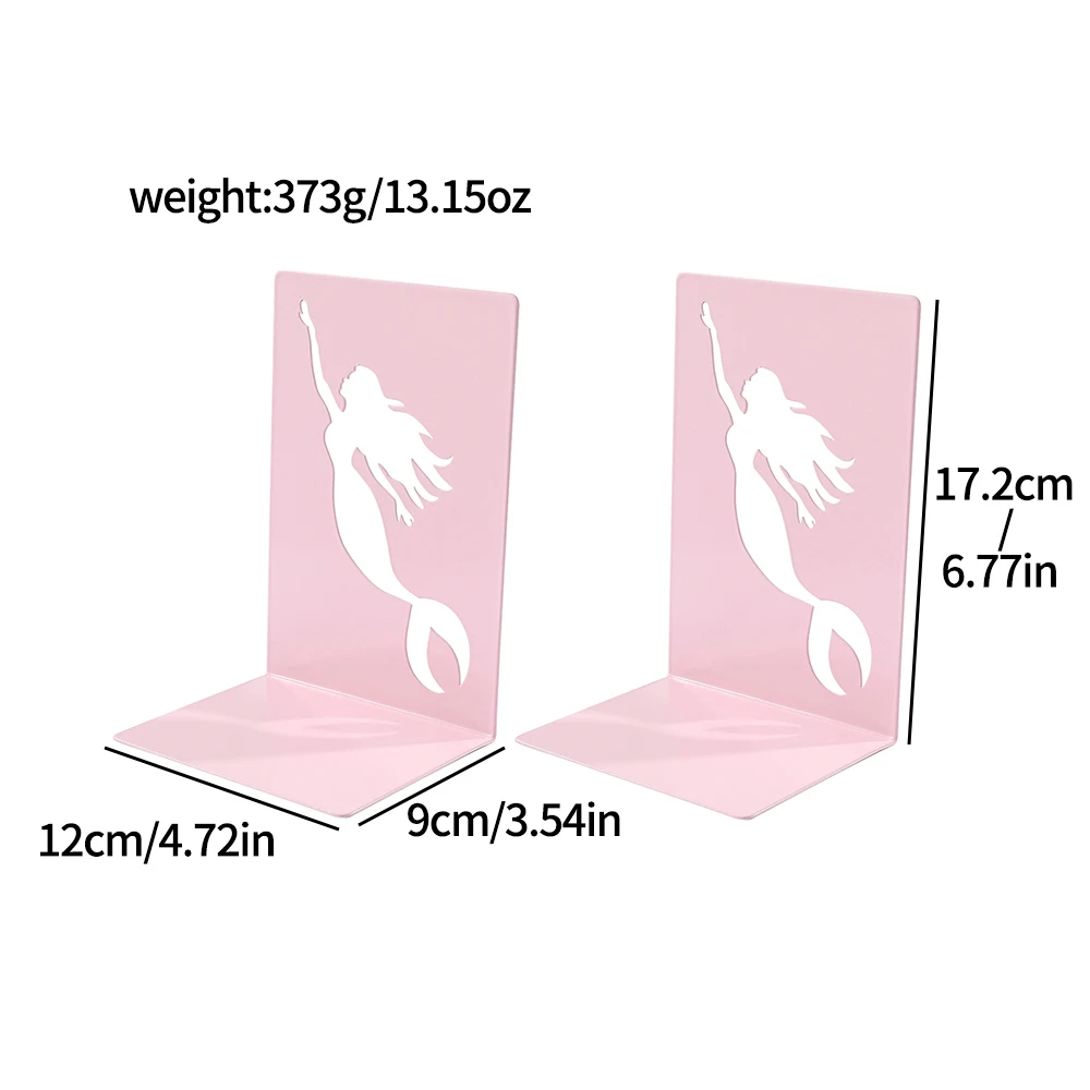 Imagem -06 - Pink Metal Bookend para Estante Heavy Duty Elegante Sereias Desktop Decor No-slip Rolha de Livros Titulares Presentes de Aniversário