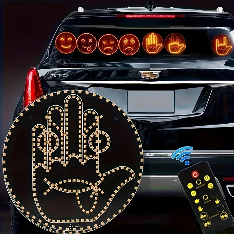 

Fun LED Hand Gesture Emoticon Light for Car, Wireless Remote Control Road Rage Sign Light, Funny Car Warning Light