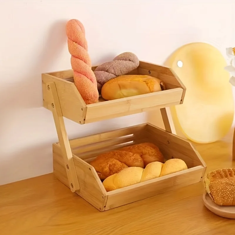 

Бамбуковая деревянная подставка для хранения фруктов, хлеба, тортов и закусок, для самообслуживания, свадеб, кемпинга, кухонный органайзер