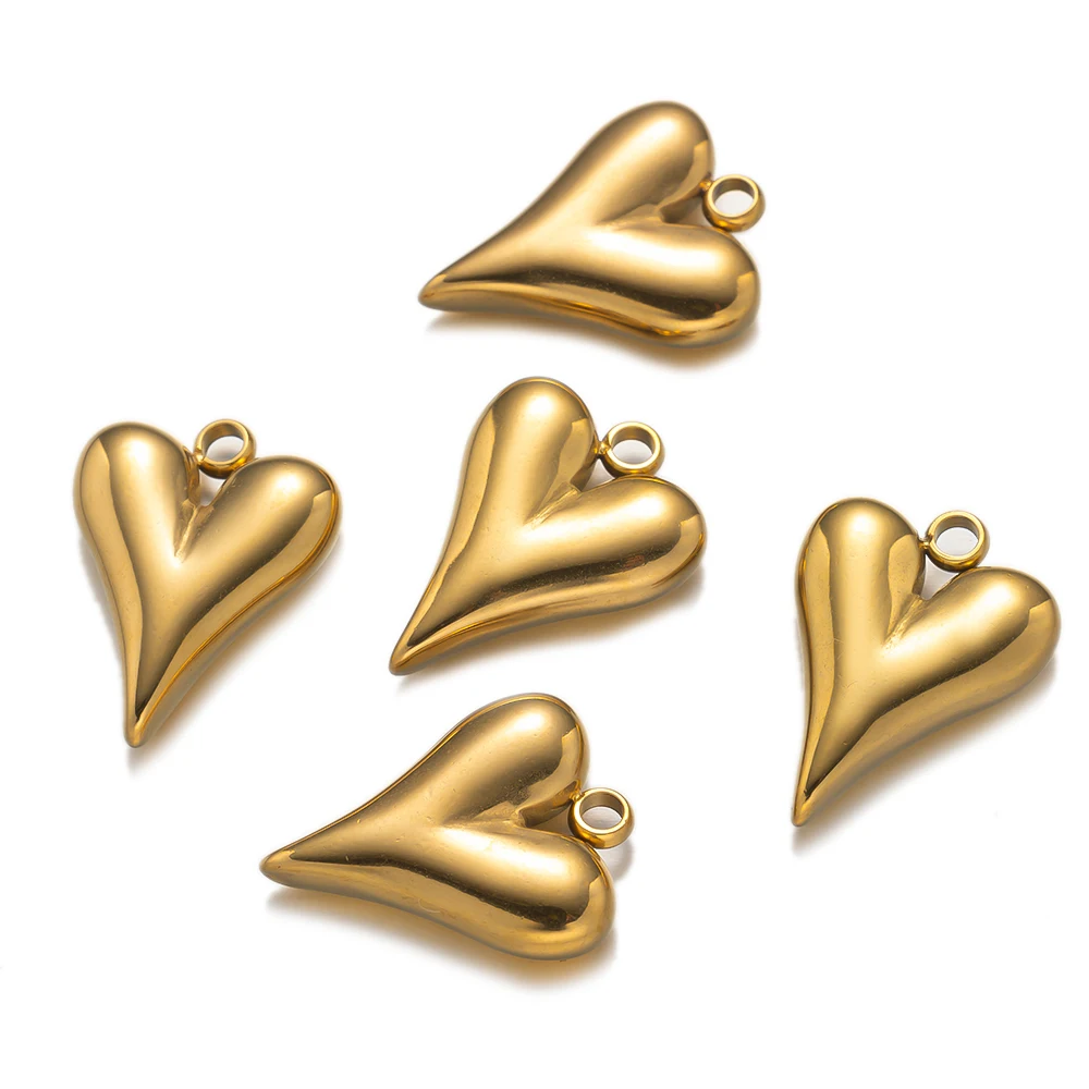 5Pcs/Lot Stainless Steel Gold Color Heart Shape Charms Pendants For DIY Handmade Necklace Earring Jewelry Making Accessories