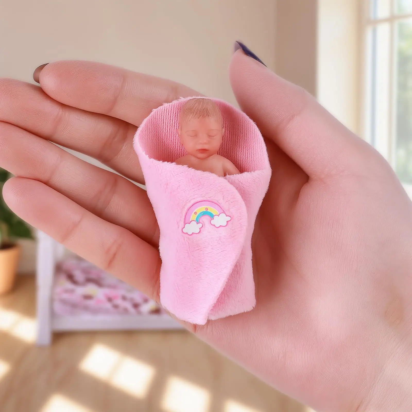 3インチのミニシリコンリボーンベビーガール人形 – リアルな感触とプレイセットアクセサリーを備えた、本物そっくりの眠っている新生児、ピンクのギフト