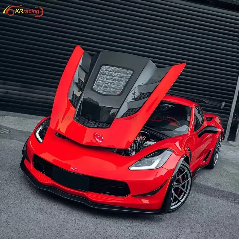 Upgrade Forged Carbon Fiber Car Hood Bonnet With Glass for  Corvette C7 Z06