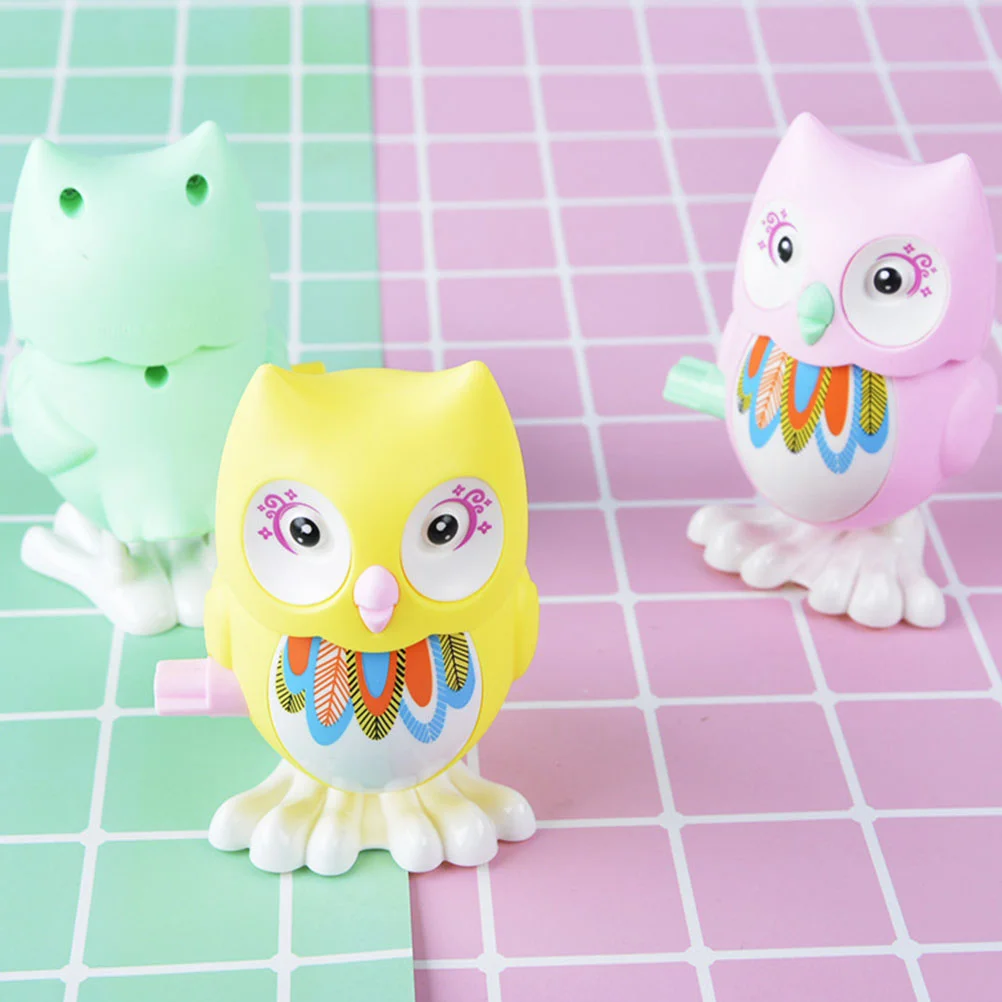 3 Pcs Small Animals Wind-up Toy Parent-child Plastic Adorable Owl Clockwork Toys
