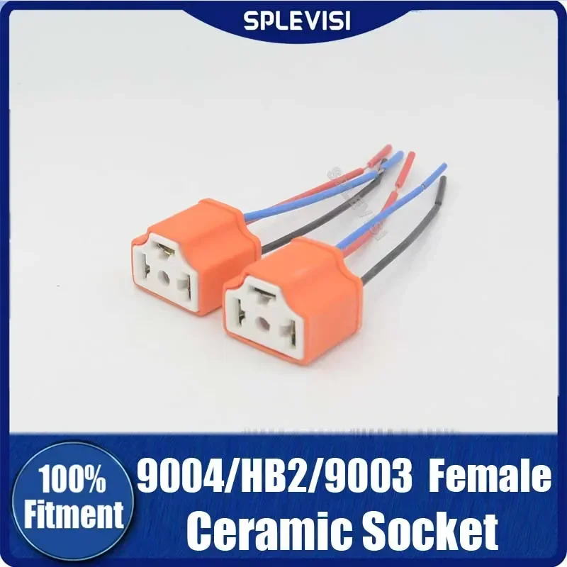 2Pcs Wire Pigtail Female Ceramic 9003 HB2 H4 Harness Socket Headlight Head Light Headlamp Plug Replace OE Socket