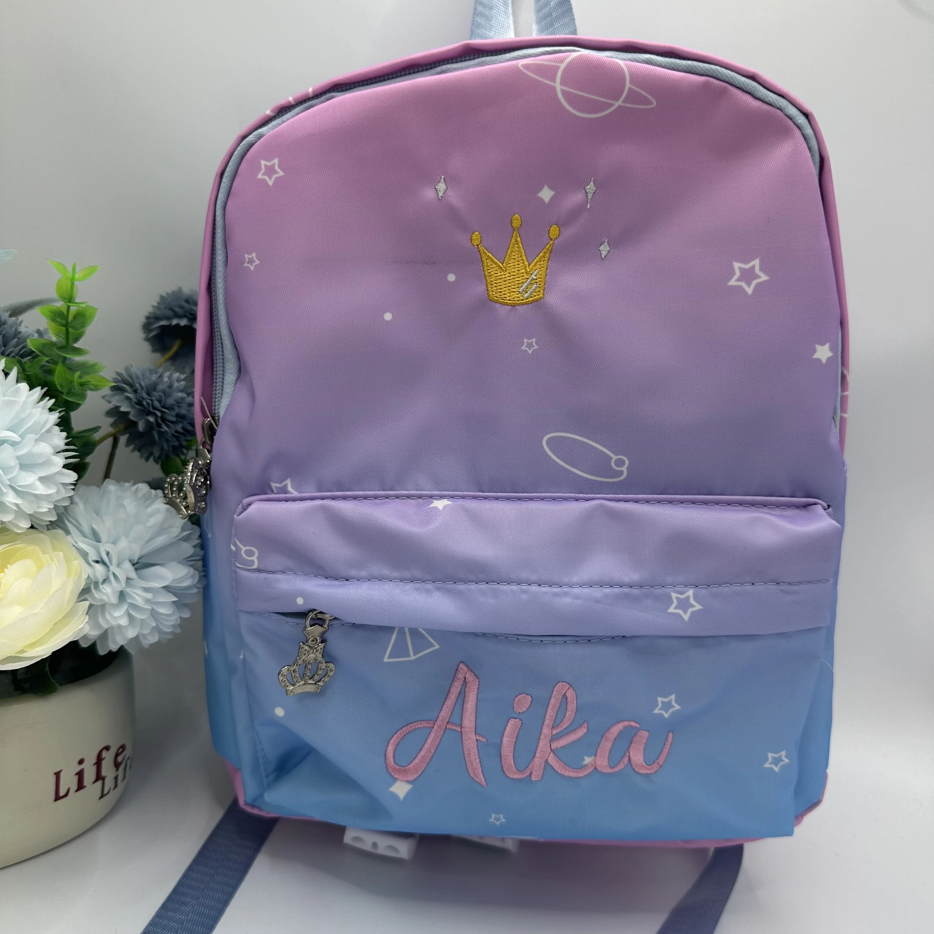 Embroidered Girls' Primary School Schoolbag Cute Large Capacity Backpack Name Customized Starry Sky Cloud Lightweight Gift Bag