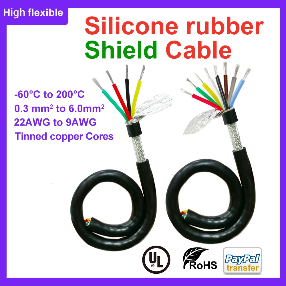 Silicone Rubber Shield Cable 2/3/4/5/6/7/8 Cores Chemical Resistant Extreme Temp Medical Steam Sterilization Signal Control Wire