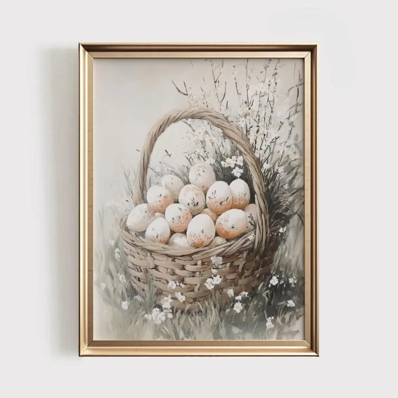 

Винтажный постер в стиле бохо с пасхальными яйцами, животными и растениями, без рамы, на холсте, картина для декора стен, домашний декор