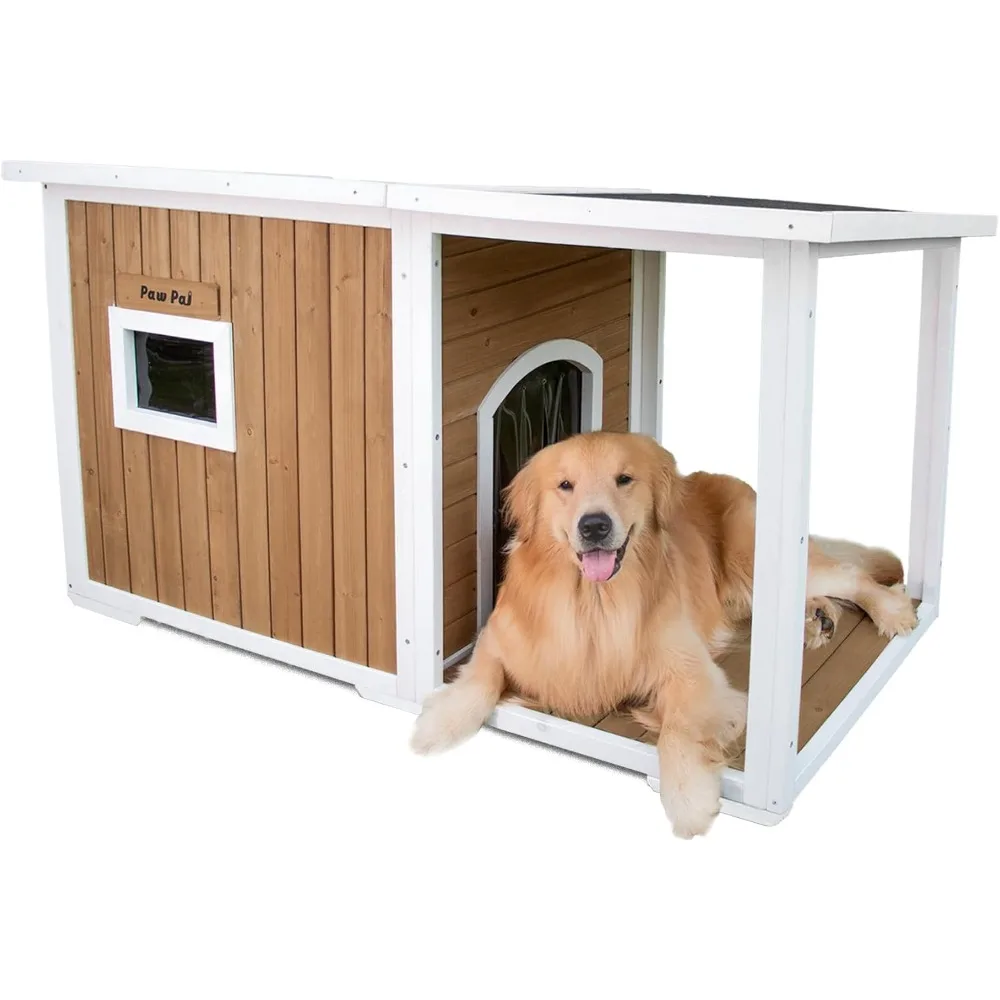 

Dog House Outdoor, Wooden Insulated Dog House, Weatherproof Outdoor Dog Houses Insulated with Elevated Floor and Openable Roof,
