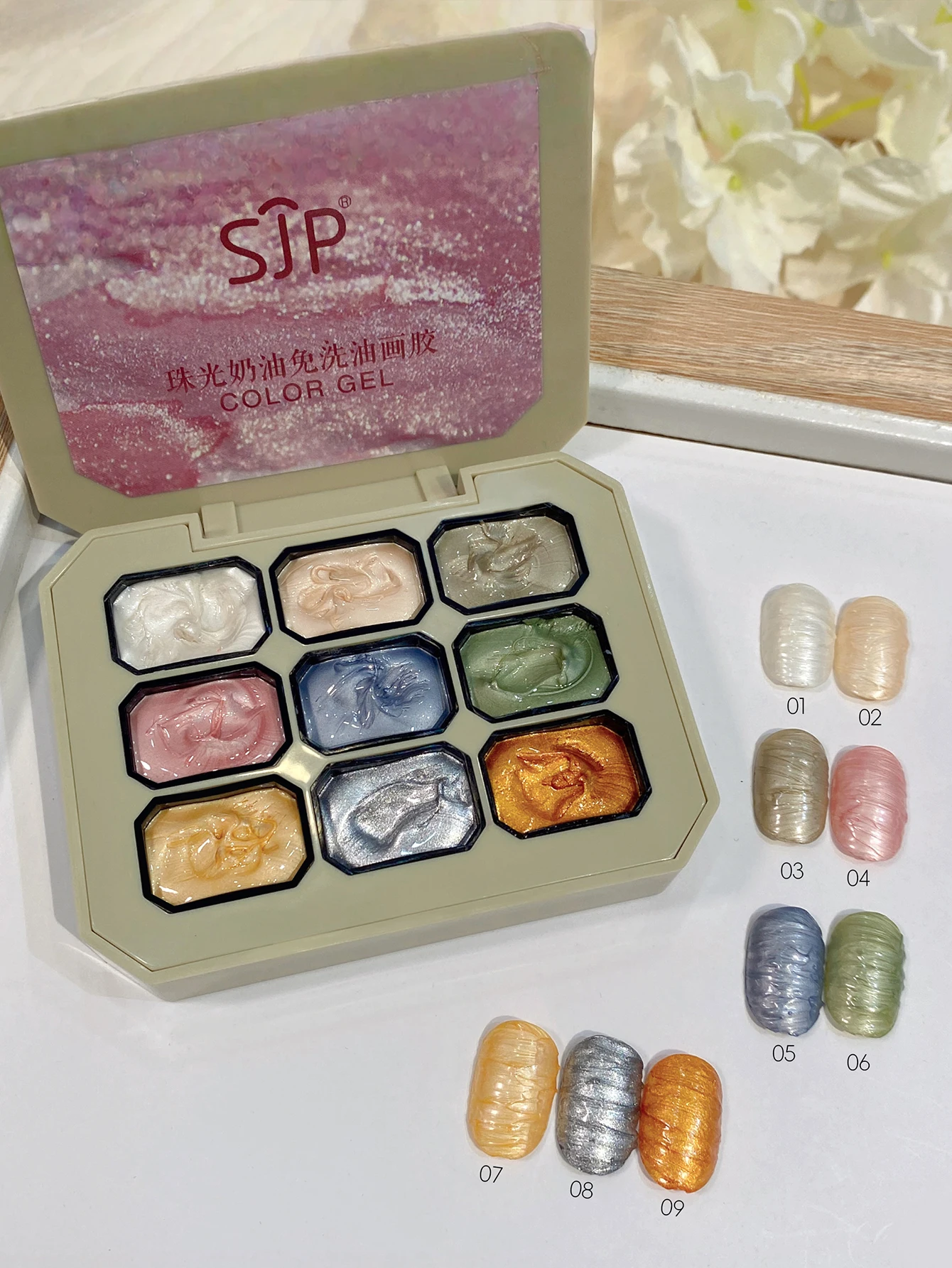 9 colors pearlescent solid nail polish DIY nail art nail charm can be used for color painting, three-dimensional relief