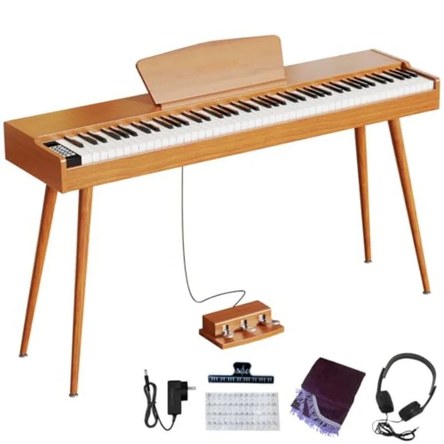 

Digital Piano 88 Key Weighted Keyboard Progressive Hammer-Action Electric Piano for Beginners Brown with Three-pedal, Piano Cov