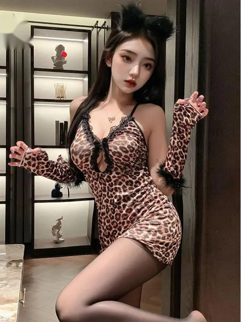 

Pure Desire, сексуальная милая униформа с леопардовым принтом, соблазнительная пижама для женщин, платье, элегантное модное сексуальное корейское женское платье, очаровательное HW9C