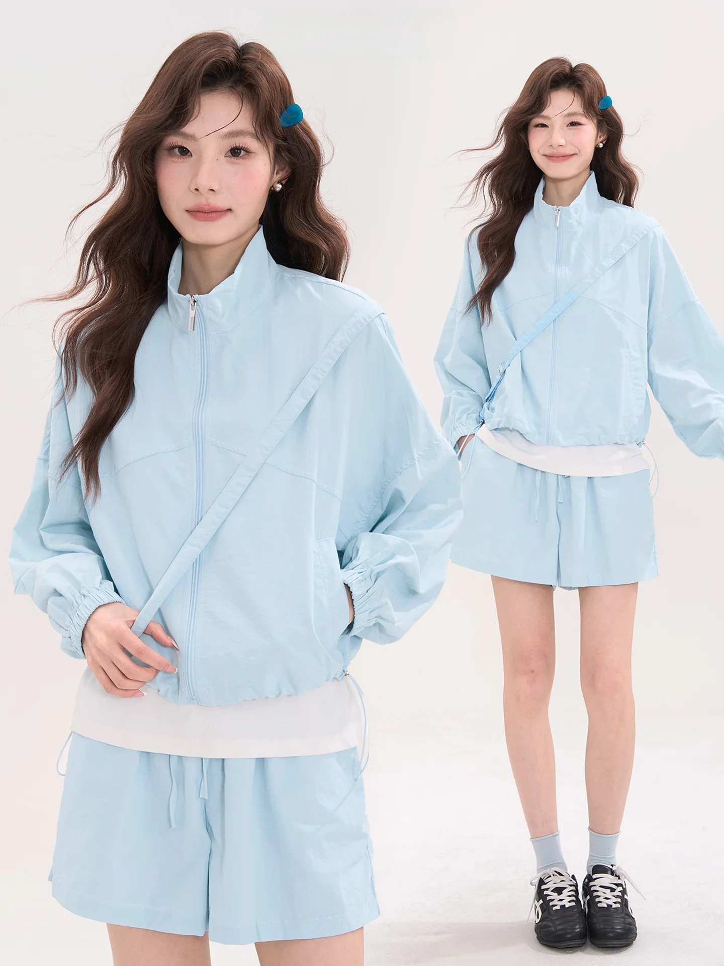 

Женский спортивный костюм Heme Summer Breeze: куртка с защитой от солнца и шорты на шнурке, комплект из двух предметов, весенняя модная верхняя одежда