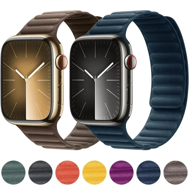 Leather Link For Apple Watch Strap 44mm 45mm 41mm 40mm 49mm Original Magnetic Loop bracelet iWatch Series 8 Ultra 3 SE 6 7 band