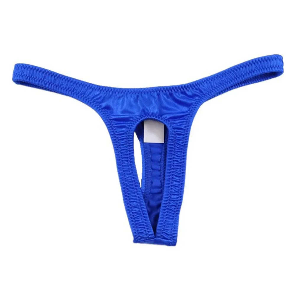 Sexy Men Front Hole Open Pouch Thong Panties Erotic Underpants Ice Silk Breathable Underwear Low Rise Stretch Seductive Lingerie