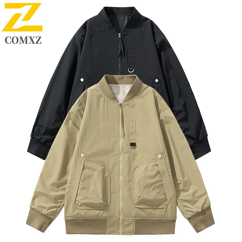 

COMXZ Мужская приключенческая куртка с бейсбольным воротником, уличное ветрозащитное пальто, многоцелевая дорожная удобная осенняя ветровка премиум-класса