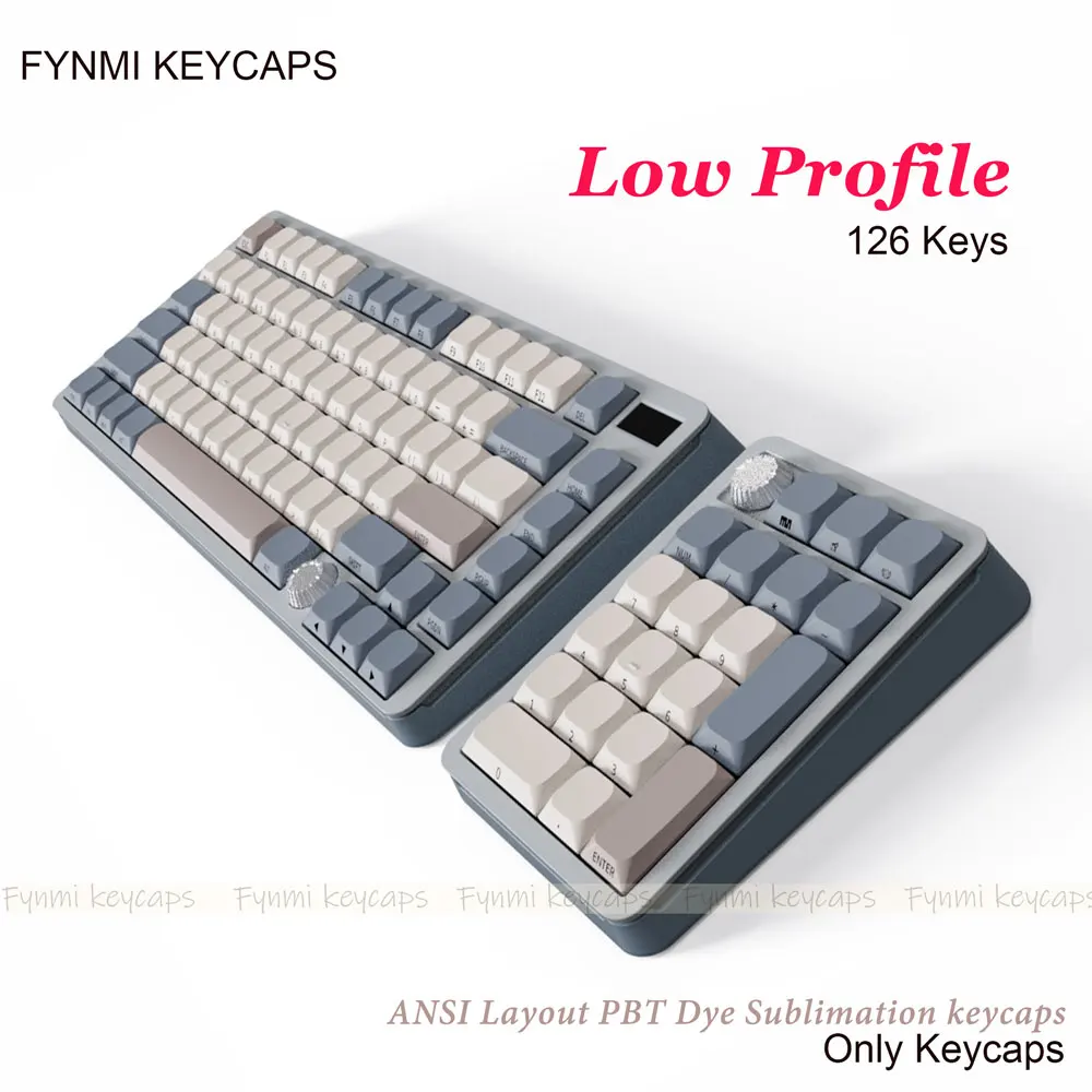 Warm Grey Ultra-slim Low Profile 126 keys ANSI Layout Keycaps 5 face Dye Sublimation PBT Keycaps for Mechanical Switch