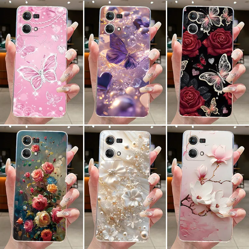 Funda para Oppo F21 Pro 4G Reno7 4G CPH2363 con diseño de flores, transparente, de silicona suave TPU, para Oppo Reno8 Reno 7 F21Pro 4G.
