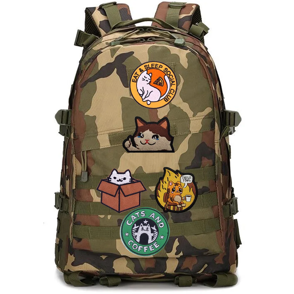 Creative Bag Accessories Badge EAT &SLEEP SOCIAL CLUB Cat Embroidered Patch Top Quack Cat Outdoor Badge with Hook Loop Patch