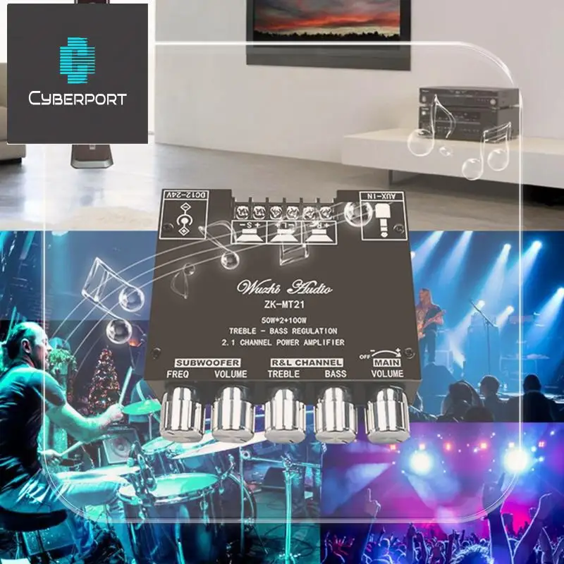 ZK-MT21 2X50w+100W 2.1 Channel Subwoofer Digital Power Amplifier Board AUX Stereo Bluetooth 5.0 Bass Amp APP Control Easy To Use