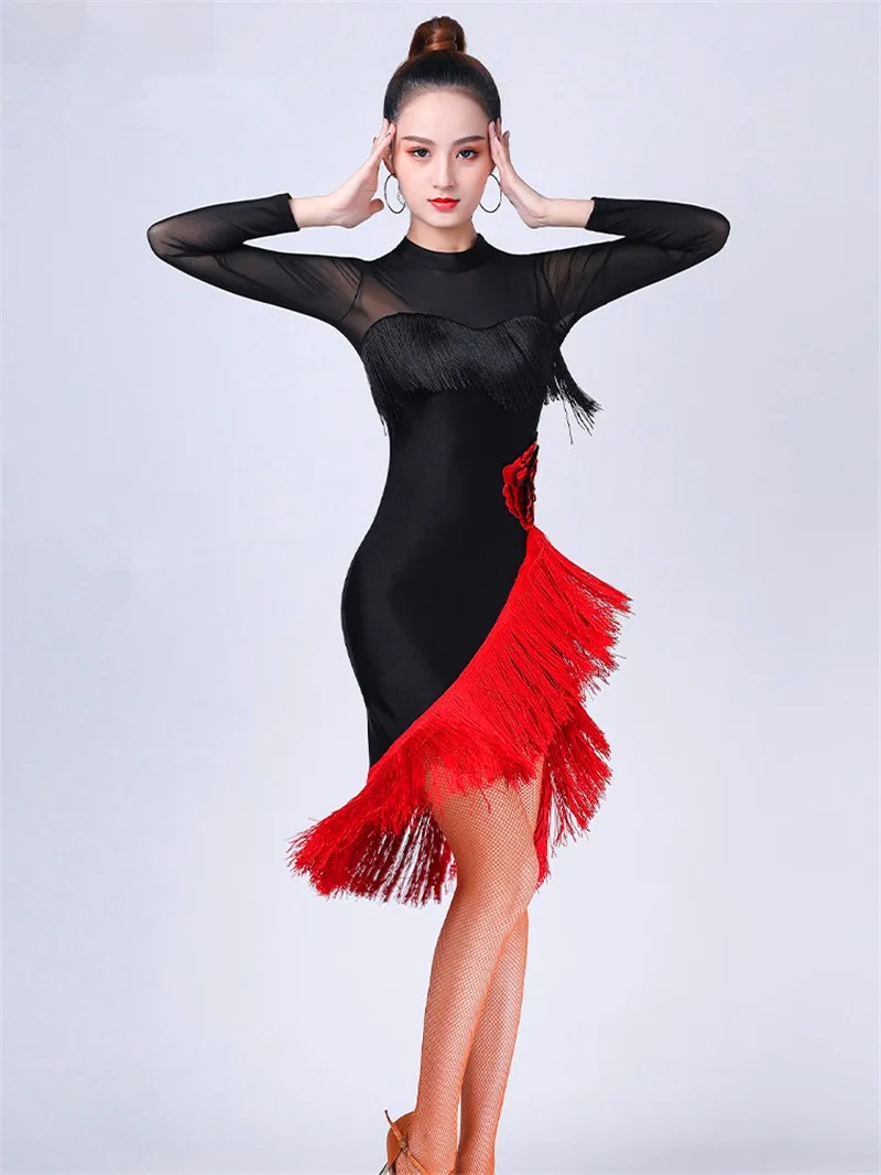 Vestido de baile latino para mujer adulta, traje de competición con borla larga, Ropa de baile, parte inferior, ropa de rendimiento, Sexy, nueva moda