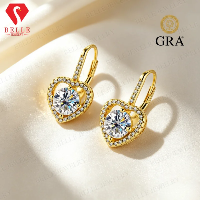 Moissanite Earrings 2ct Round Cut D Color VVS1 925 Sterling Silver GRA Certified Non-fading Gift Choice Versatile For Ladies