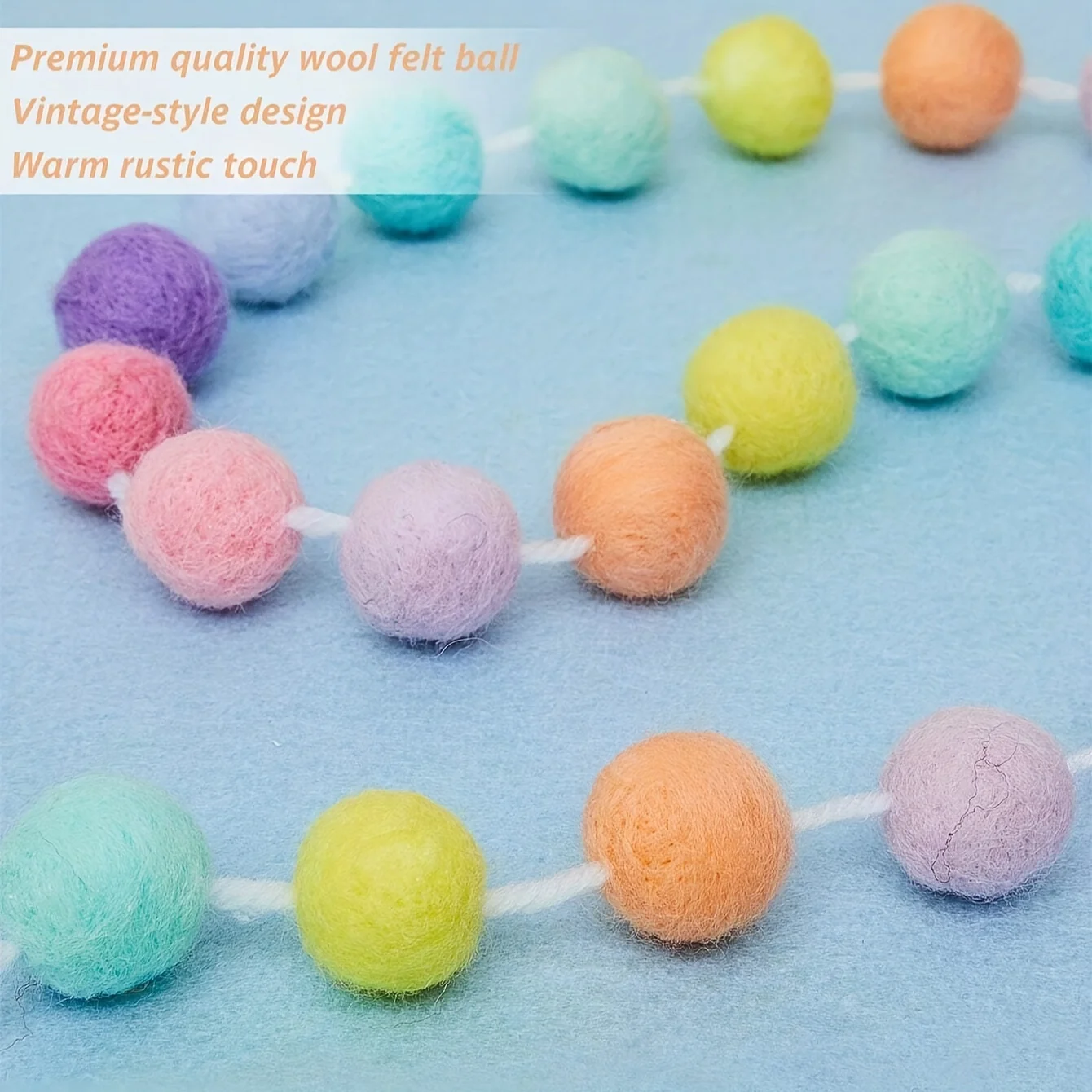 2m Colorful Pompom Pendant Garland Nordic Series Wool Felt Ball String Hanging DIY Handmade Nursery Children Room Home Decor