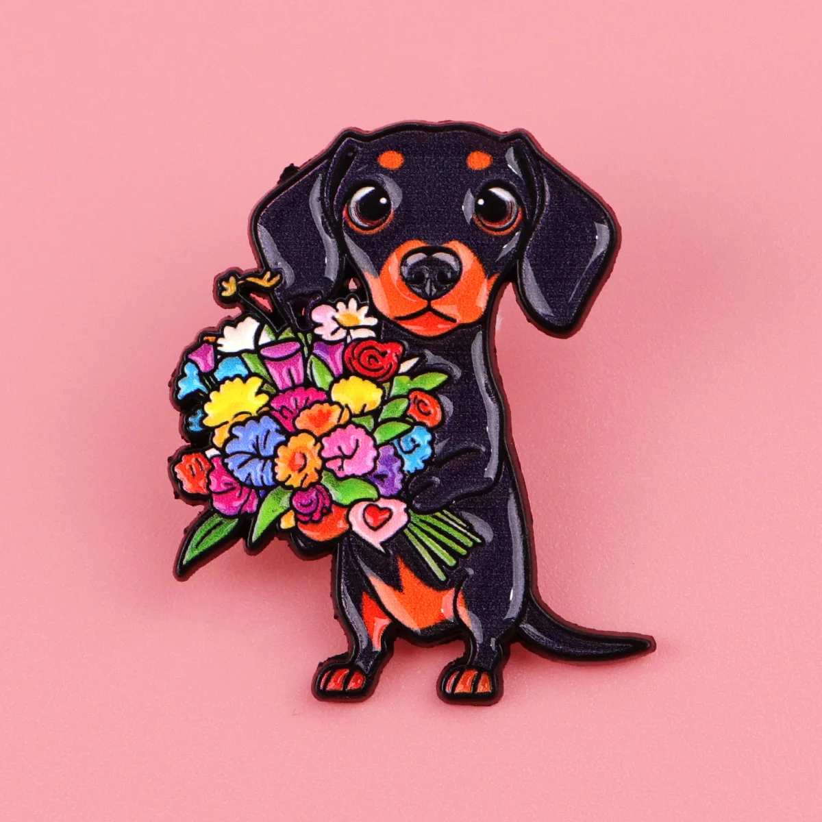 Blume Dackel Emaille Pin Revers Kiefern für Rucksäcke Cartoon Tiere Hund Broschen für Frauen Mode Schmuck Accessoires Geschenke