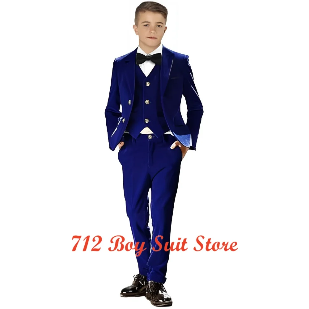 

Velvet Boys Suit Fashion Kids Tuxedo 3 Piece Jacket Pants Vest Set Formal Wedding Party Kids Blazer Clothes