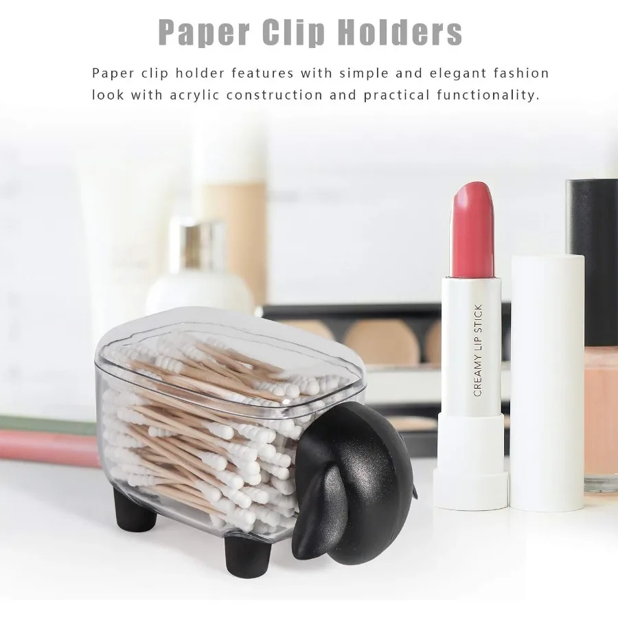 アクリル製ペーパークリップホルダーディスペンサー 100個の28mm黒色ペーパークリップ付き デスクオーガナイザー用 ブラック