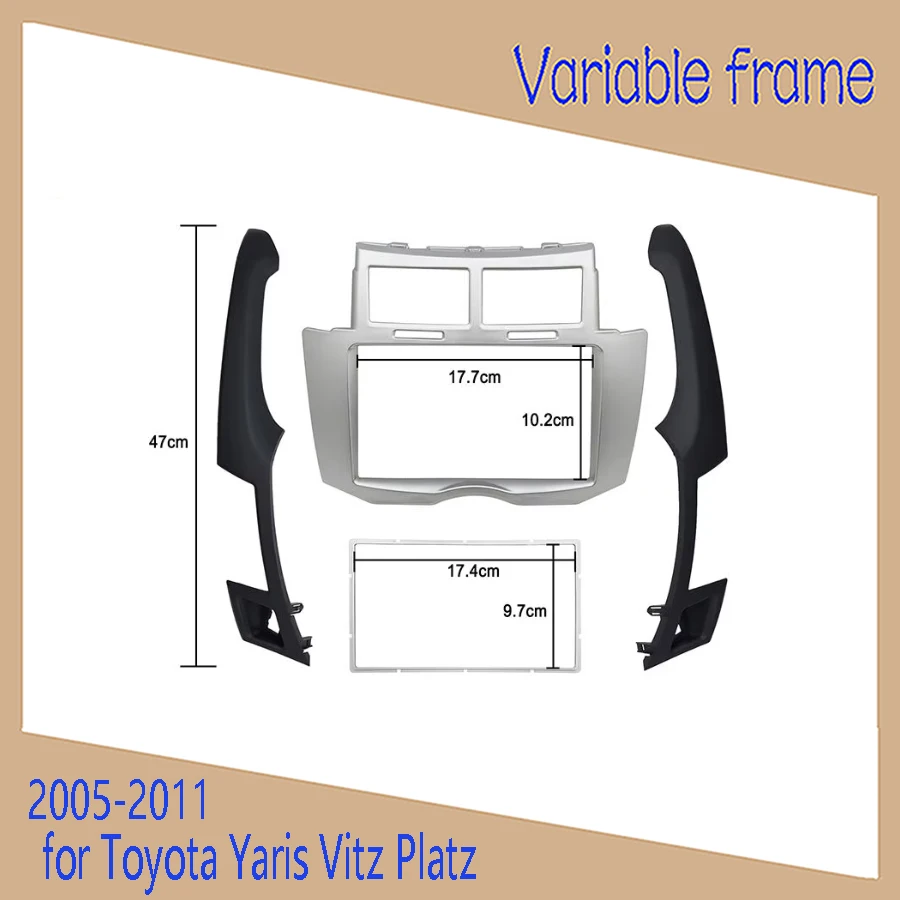 2 Din Car Radio fascia for Toyota Yaris Vitz Platz 2005-2011 Face Frame Dash Installation Trim Kit Stereo Double Din Panel