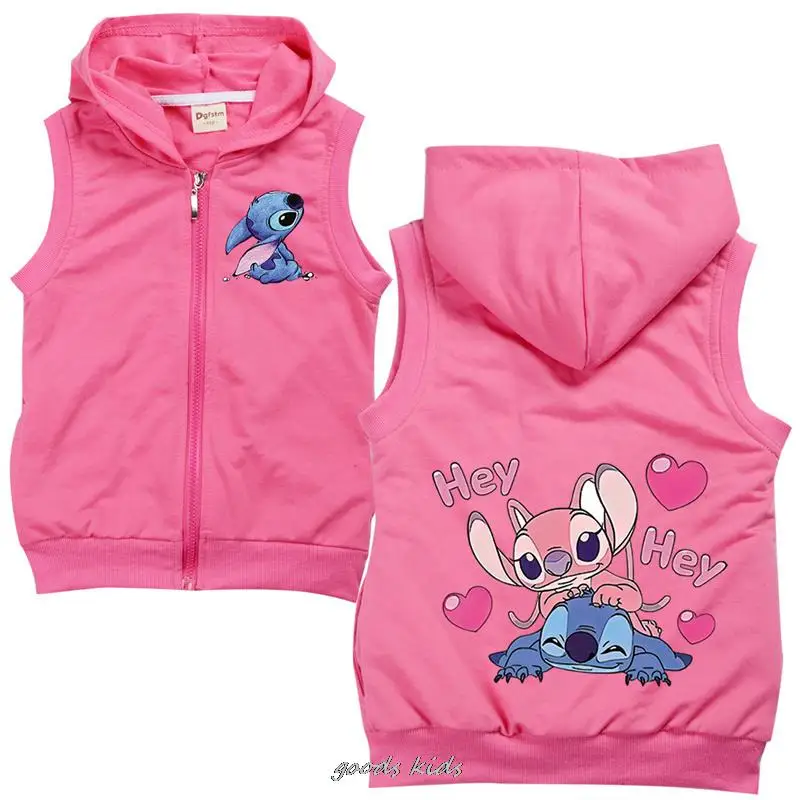 Lilo And Stitch Children\'s Cotton Hooded Vest Spring Sleeveless Kids Toddler Girls Boys Jacket Outwear Infant Baby Fall Clothes