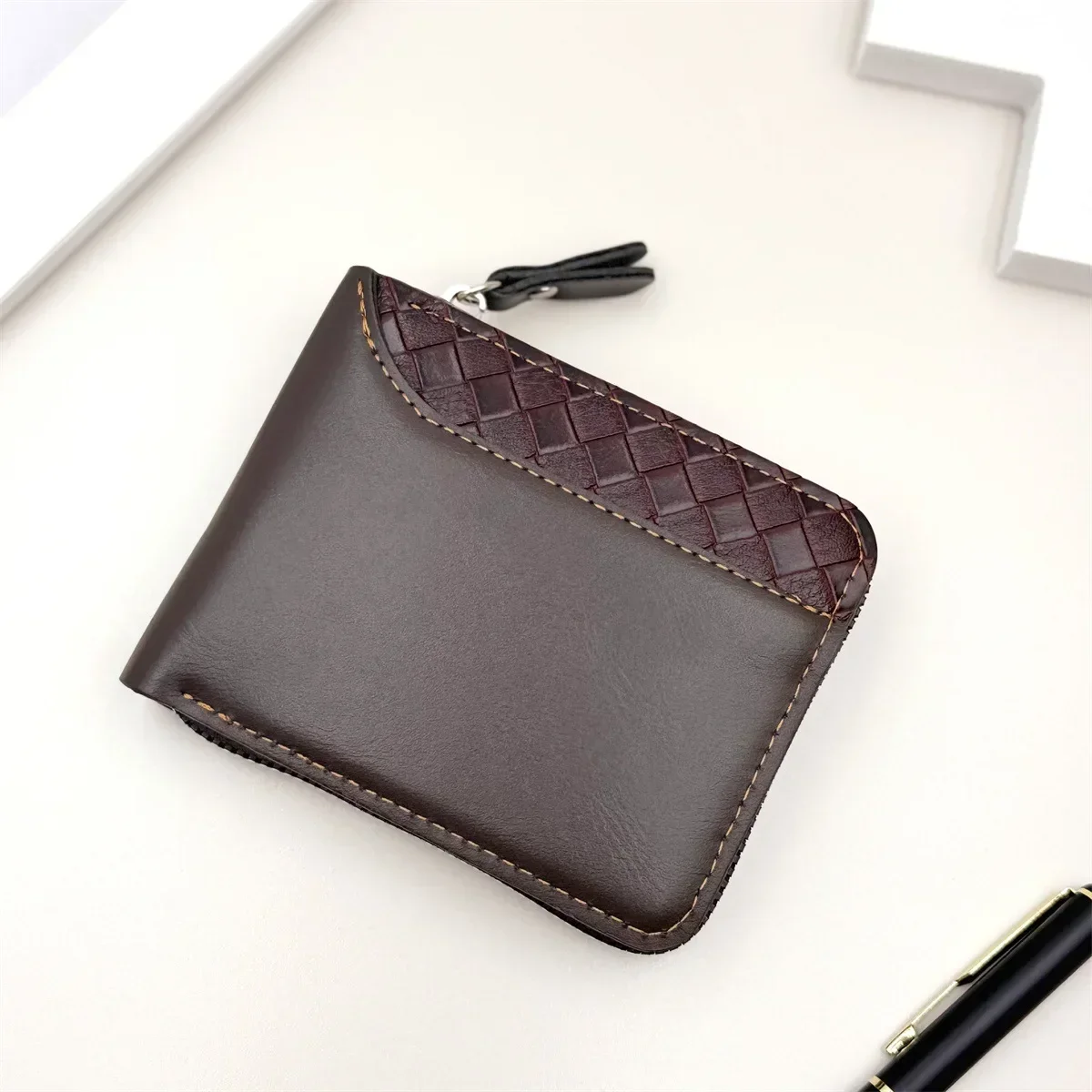 1 pc Leather Men’s Wallet Luxury Mens Purse Male Zipper Card Holders with Coin Pocket Wallets Gifts for Men Money Bag