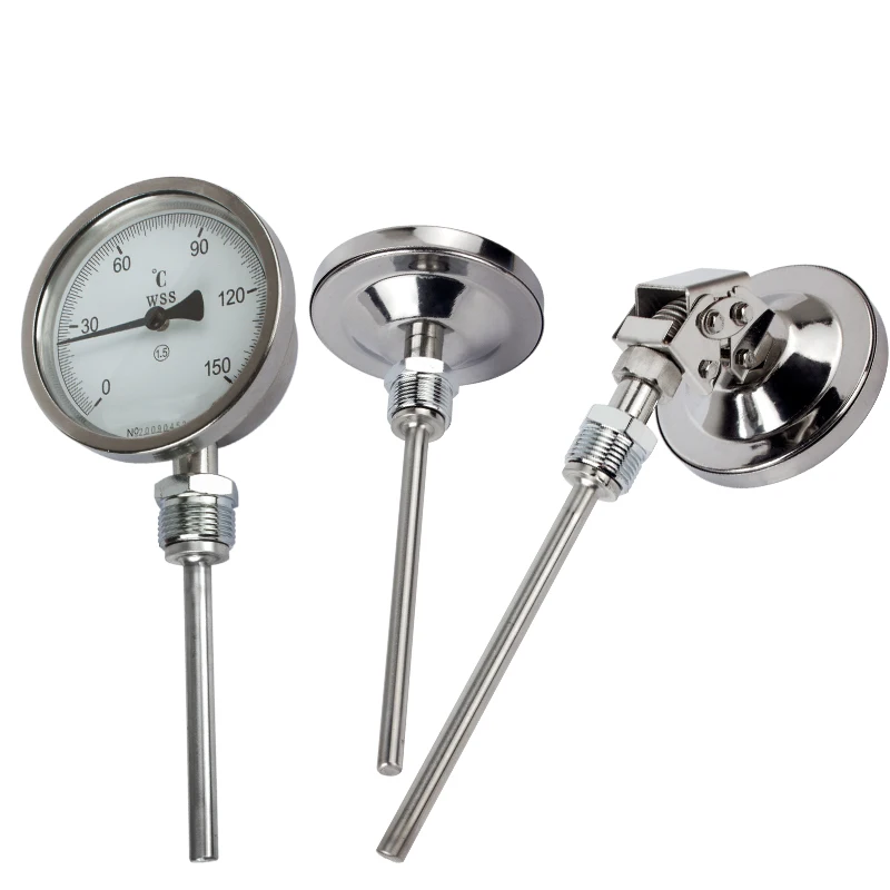 PT100 0-100℃ 0-200℃ WSS-411/481 Bimetal Thermometer 304SS Probe 6mm/8mm/10mm*50/100/150/200mm M27*2 Bimetal Thermometer