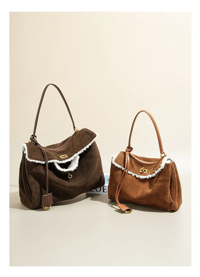 

Hot Sale Autumn And Winter Suede Leather Tote Bag Frosted Cowhide High-grade Large Capacity Shoulder Kellybag