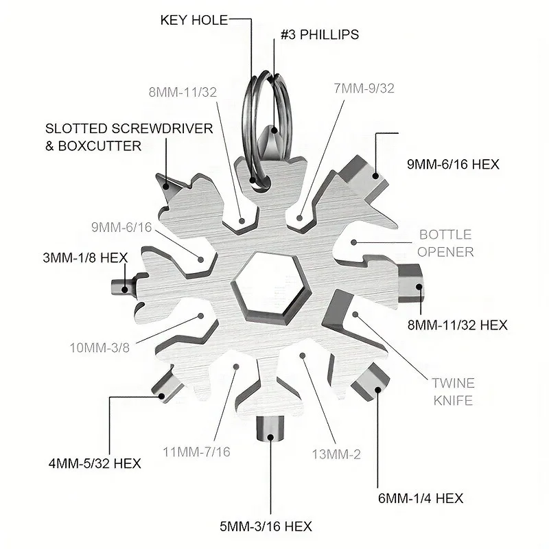 18-in-1 Snowflake Multi Tool Outdoor Camping Travel Camping Adventure Daily Survival Tools Stainless Screwsdriver Bottle Opene