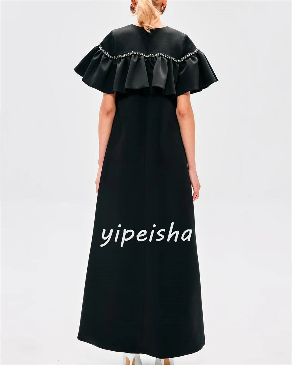 High Quality Sparkle Exquisite Jersey Beading Draped Ruffles Pleat Prom A-line O-Neck Bespoke Occasion Gown Midi Dresses