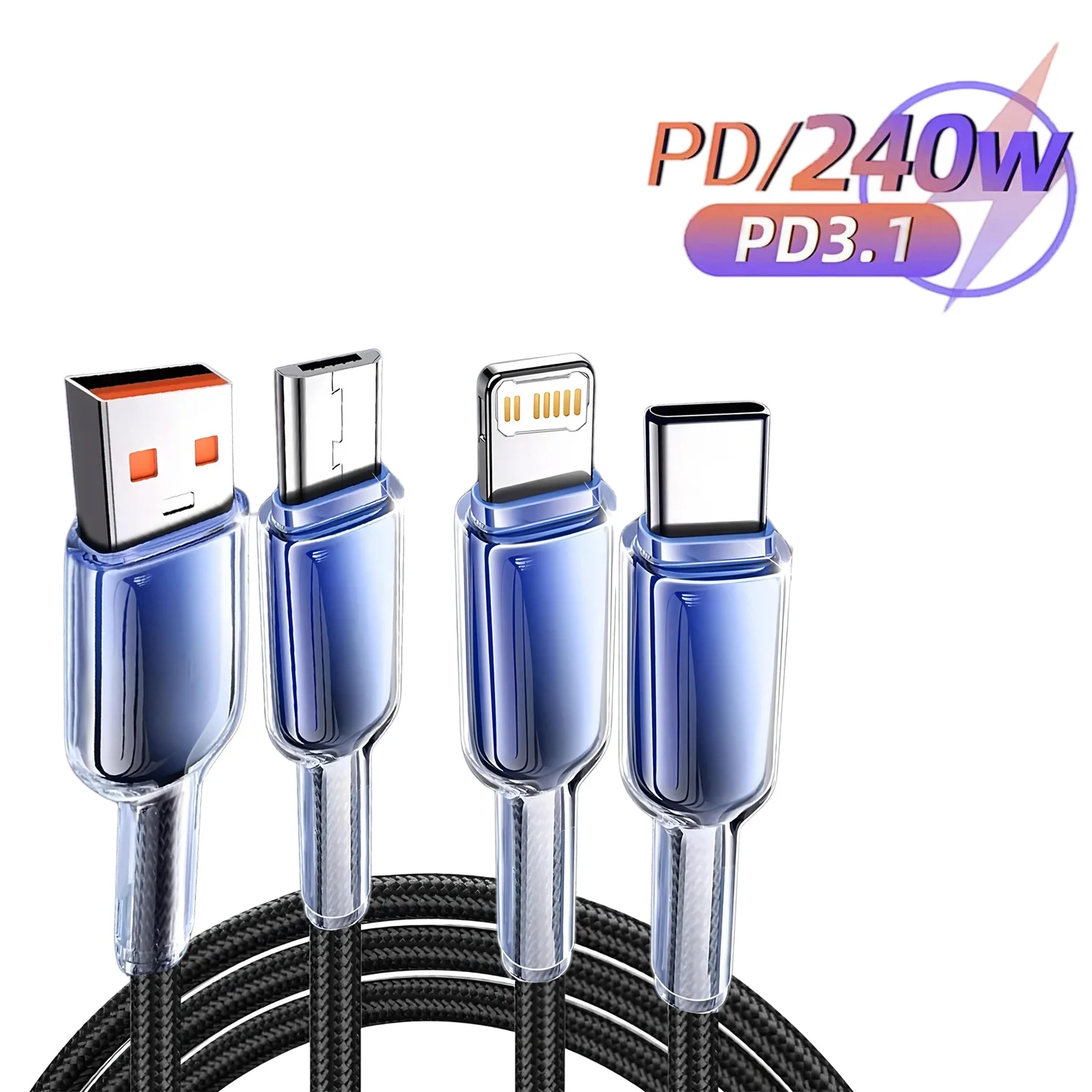 3-in-1 Cable 240W USB Type C To USB C Cable USB-C PD Fast Charging Charger Wire Cord For Macbook Samsung Xiaomi Type-C USBC Cabl