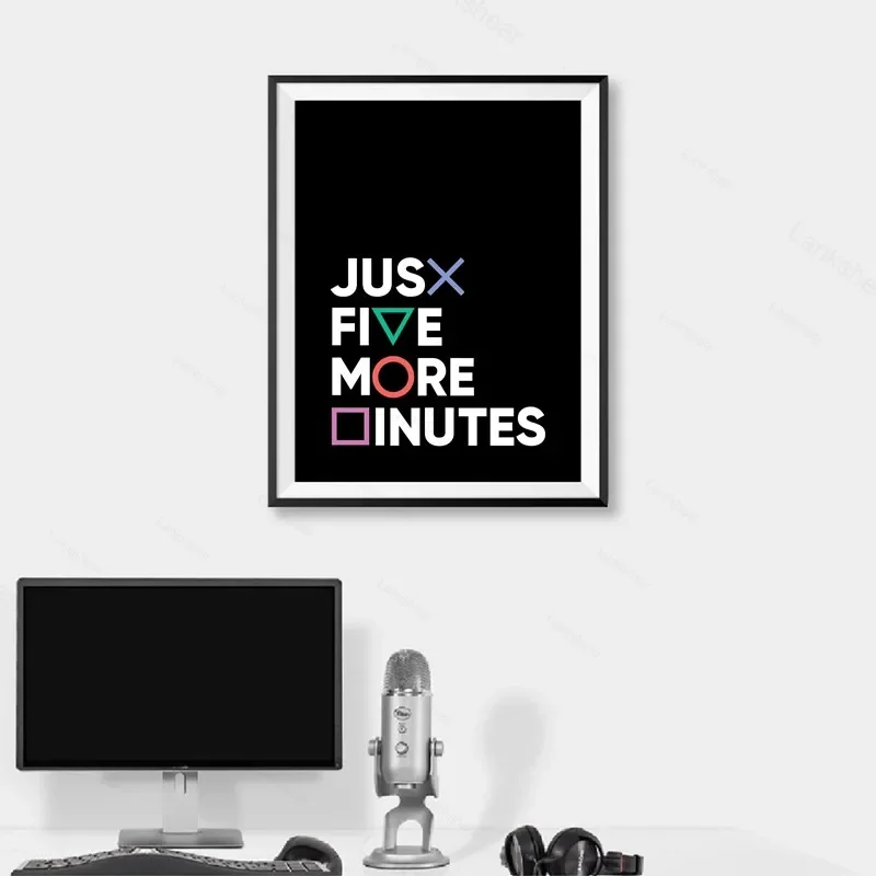 Gamer Geek Play Game Button Just Five More Minutes Posters Pictures Canvas Wall Art Home Decor Paintings Boys Room Decorations