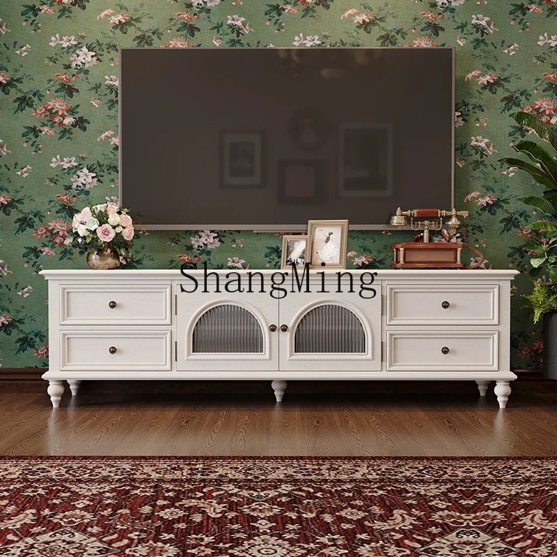 

ZYY white solid wood coffee table TV cabinet combination living room modern simple storage cabinet