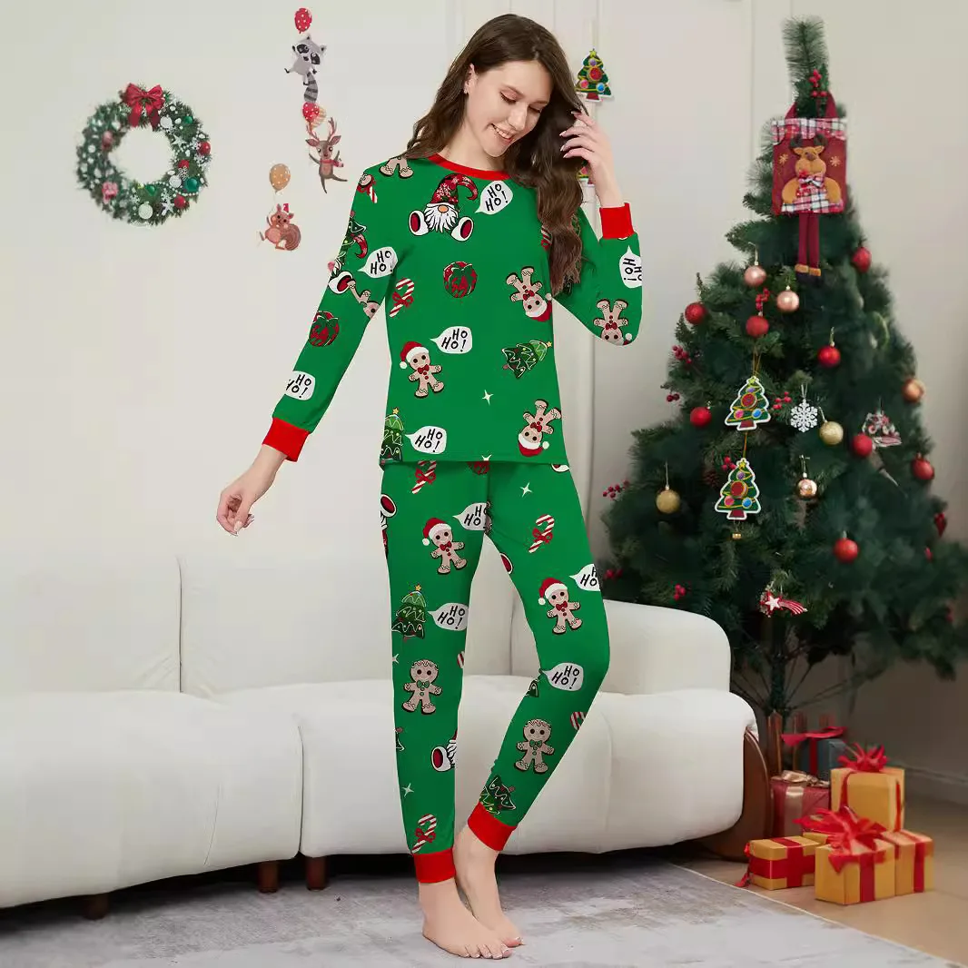 New green cross-border Christmas parent-child outfit Christmas children crutch print fashion home wear pajamas set