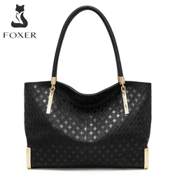 FOXER Genuine Leather Lady's Handbag Elegant Luxury Design Women Shoulder Bag Large Capacity Tote Bag Best Gift for Mom,Wife