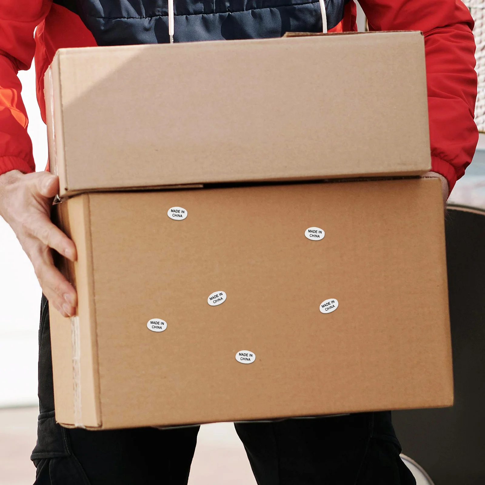 

14440Pcs White Background Black Text Stickers Waterproof Self Adhesive for Import Products Manufacturing Made in China Stickers