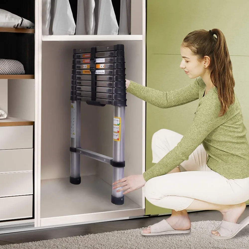 الثقيلة الفولاذ المقاوم للصدأ سلم متداخل الأجزاء 10.5FT/3.2M تمديد المحمولة سلم قابل للطي للاستخدام قوي ومتين #6