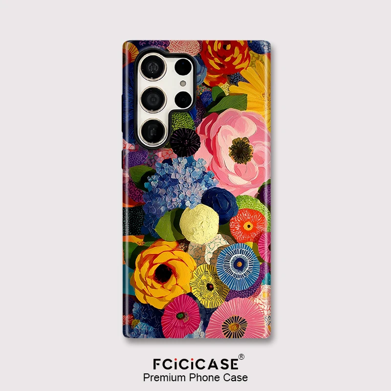 Fcicicase Flower Print Phone Case For Samsung Galaxy S25 Plus S24 S23 S26 Ultra A36 A26 A56 A16 Shockproof Matte Acrylic Capa